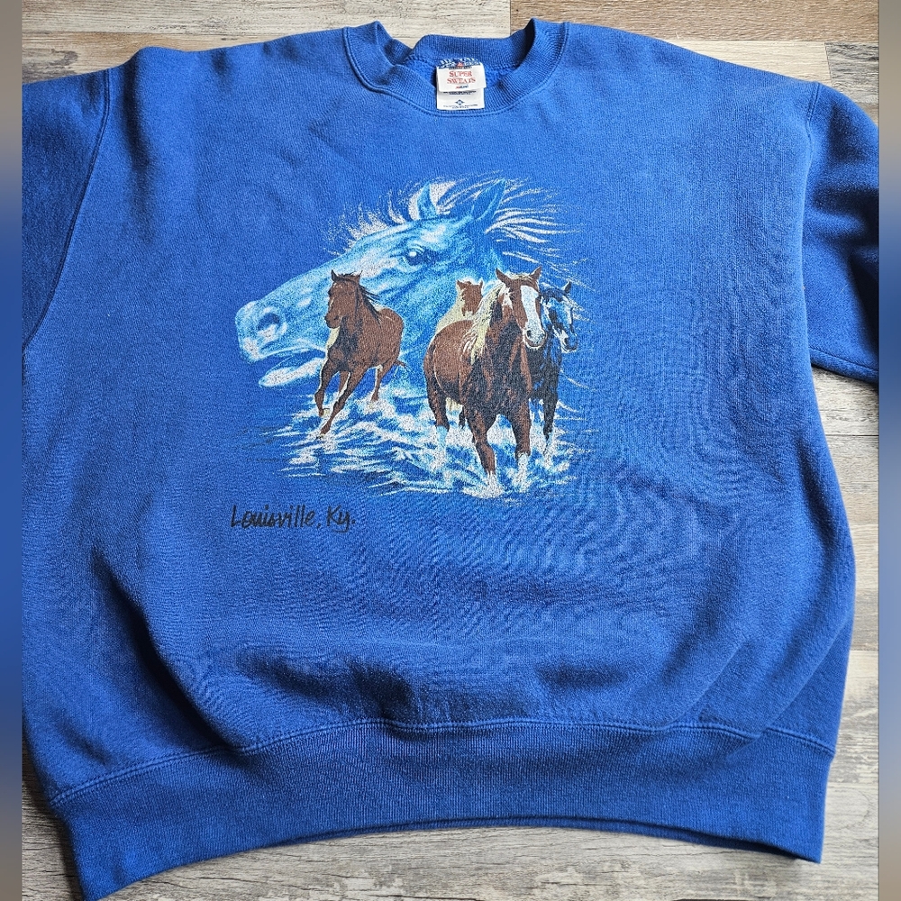 Kentucky Sweatshirt Vintage Blue Jerzees Tag Blue Louisville KY Horses